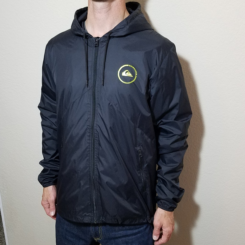 QUIKSILVER BLACK HOODED WINDBREAKER JACKET LARGE - Picture 2 of 7